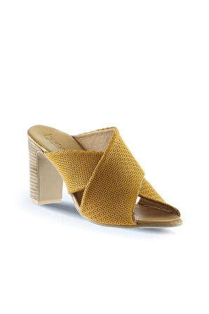 Bueno Shoes Sarı Deri Kadın Topuklu Terlik 01wn4303