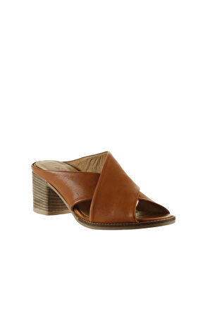 Bueno Shoes Taba Deri Kadın Topuklu Terlik 01wn6108