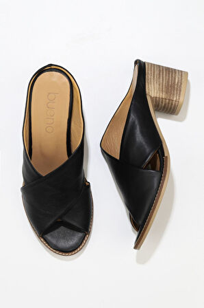 Bueno Shoes Siyah Deri Kadın Topuklu Terlik 01wn6108