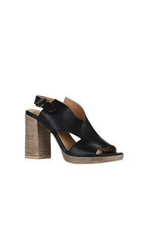 Bueno Shoes Siyah Deri Kadın Topuklu Sandalet 01wn6403