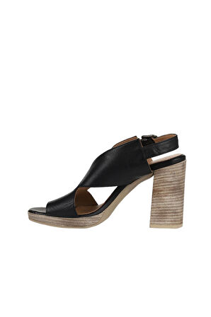 Bueno Shoes Siyah Deri Kadın Topuklu Sandalet 01wn6403