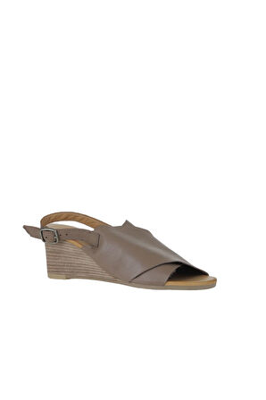 Bueno Shoes Gri Deri Kadın Dolgu Topuklu Sandalet 01wq8603