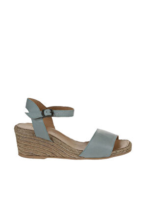 Bueno Shoes Turkuaz Deri Kadın Dolgu Topuklu Sandalet 01ws10304