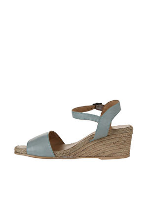 Bueno Shoes Turkuaz Deri Kadın Dolgu Topuklu Sandalet 01ws10304