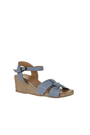 Bueno Shoes Mavi Deri Kadın Dolgu Topuklu Sandalet 01ws10307