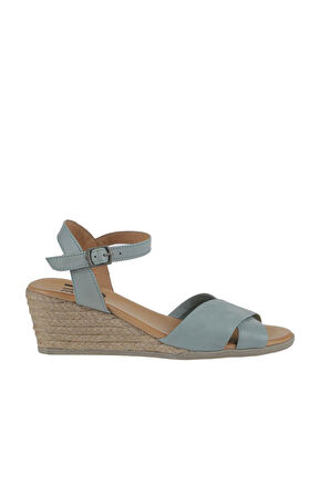 Bueno Shoes Turkuaz Deri Kadın Dolgu Topuklu Sandalet 01ws11100
