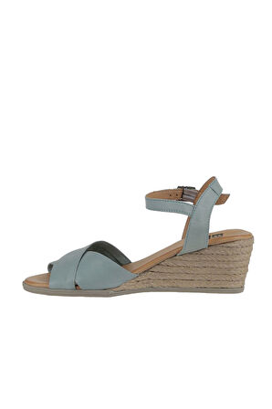 Bueno Shoes Turkuaz Deri Kadın Dolgu Topuklu Sandalet 01ws11100