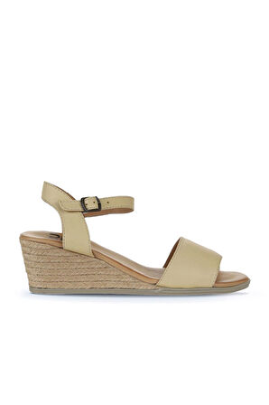 Bueno Shoes Sarı Deri Kadın Dolgu Topuklu Sandalet 01ws11101