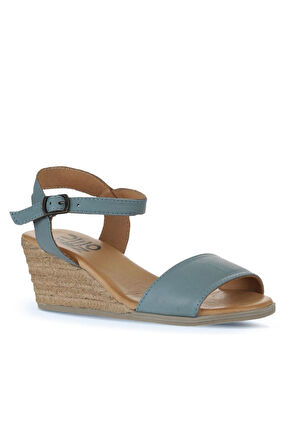 Bueno Shoes Mavi Deri Kadın Dolgu Topuklu Sandalet 01ws11101