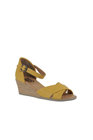 Bueno Shoes Sarı Deri Kadın Dolgu Topuklu Sandalet 01ws11102