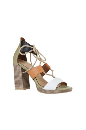 Bueno Shoes Beyaz Multi Deri Kadın Topuklu Sandalet 01wq4605