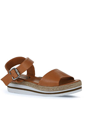 Bueno Shoes Taba Deri Kadın Dolgu Topuklu Sandalet 01ws4216