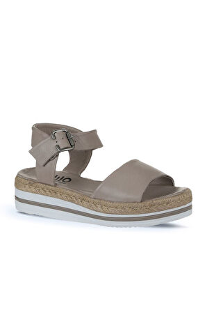 Bueno Shoes Gri Deri Kadın Dolgu Topuklu Sandalet 01ws4216