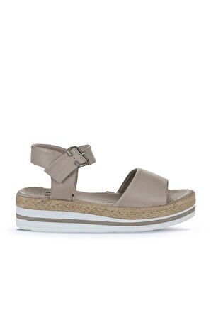 Bueno Shoes Gri Deri Kadın Dolgu Topuklu Sandalet 01ws4216