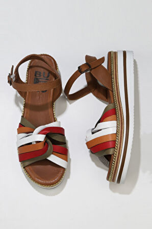 Bueno Shoes Haki Multi Deri Kadın Düz Sandalet 01wu0405