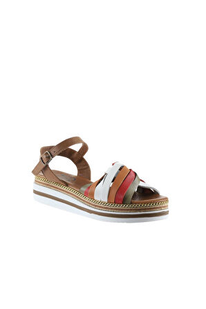 Bueno Shoes Haki Multi Deri Kadın Düz Sandalet 01wu0405