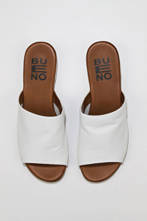 Bueno Shoes Beyaz Deri Kadın Düz Terlik 01wu3100