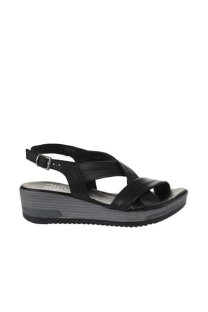 Bueno Shoes Siyah Deri Kadın Dolgu Topuklu Sandalet 01wu5701