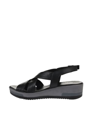 Bueno Shoes Siyah Deri Kadın Dolgu Topuklu Sandalet 01wu5701