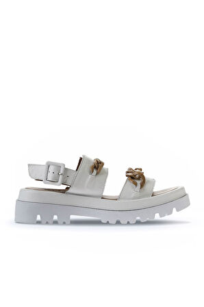 Bueno Shoes Beyaz Deri Kadın Dolgu Topuklu Sandalet 01wu7300