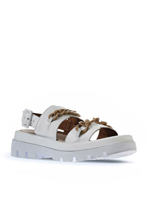 Bueno Shoes Beyaz Deri Kadın Dolgu Topuklu Sandalet 01wu7300