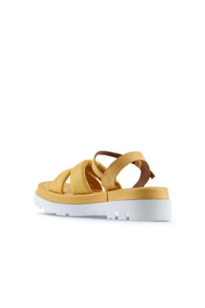 Bueno Shoes Sarı Deri Kadın Dolgu Topuklu Sandalet 01wu7301