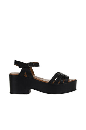 Bueno Shoes Siyah Khv Deri Kadın Dolgu Topuklu Sandalet 01wu8100