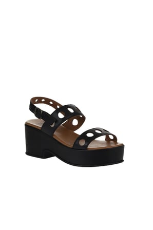 Bueno Shoes Siyah Khv Deri Kadın Dolgu Topuklu Sandalet 01wu8105