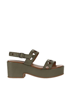 Bueno Shoes Yeşil Deri Kadın Dolgu Topuklu Sandalet 01wu8105