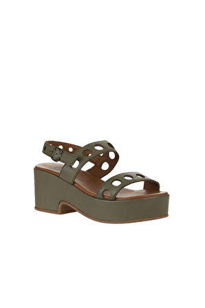 Bueno Shoes Yeşil Deri Kadın Dolgu Topuklu Sandalet 01wu8105