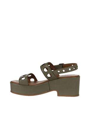 Bueno Shoes Yeşil Deri Kadın Dolgu Topuklu Sandalet 01wu8105