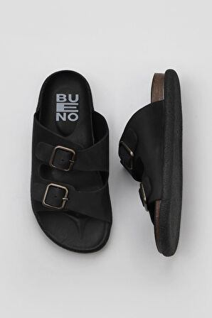 Bueno Shoes Siyah Nubuk Kadın Düz Terlik 01ws11001