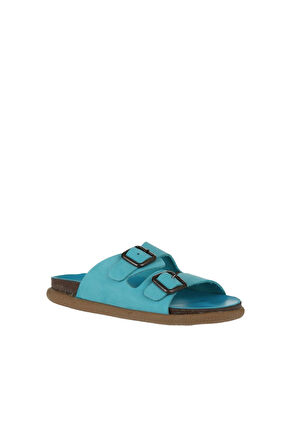 Bueno Shoes Turkuaz Nubuk Kadın Düz Terlik 01ws11001