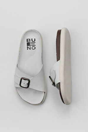 Bueno Shoes Beyaz Nubuk Kadın Düz Terlik 01ws11003