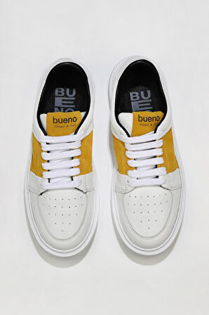 Bueno Shoes Beyaz Sarı Deri Süet Kadın Spor Ayakkabı 01wu10303