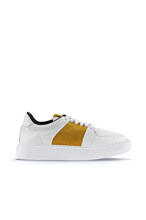 Bueno Shoes Beyaz Sarı Deri Süet Kadın Spor Ayakkabı 01wu10303