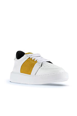 Bueno Shoes Beyaz Sarı Deri Süet Kadın Spor Ayakkabı 01wu10303