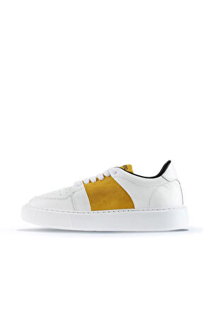 Bueno Shoes Beyaz Sarı Deri Süet Kadın Spor Ayakkabı 01wu10303