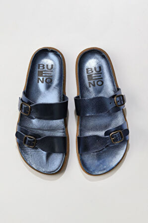 Bueno Shoes Lacivert Parlak Deri Kadın Düz Terlik 01wu4704