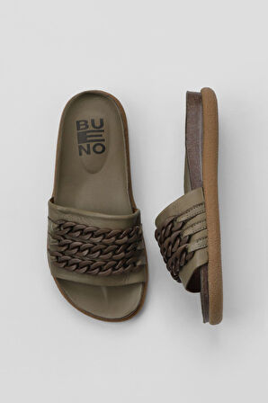 Bueno Shoes Haki Deri Kadın Düz Terlik 01wu4708
