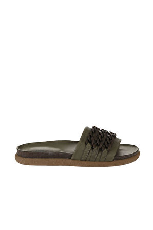 Bueno Shoes Haki Deri Kadın Düz Terlik 01wu4708