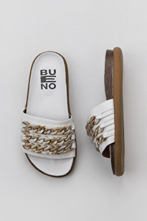 Bueno Shoes Beyaz Deri Kadın Düz Terlik 01wu4708