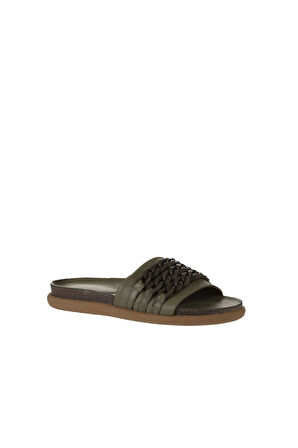 Bueno Shoes Haki Deri Kadın Düz Terlik 01wu4708