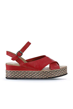 Bueno Shoes Kırmızı Deri Kadın Dolgu Topuklu Sandalet 01wq5901