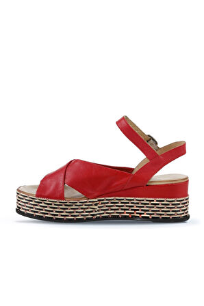 Bueno Shoes Kırmızı Deri Kadın Dolgu Topuklu Sandalet 01wq5901