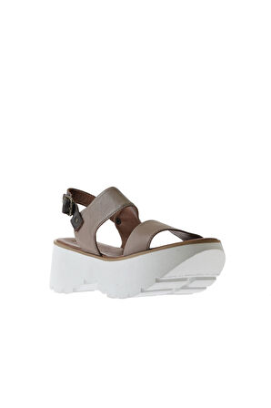 Bueno Shoes Gri Deri Kadın Dolgu Topuklu Sandalet 01wu11400