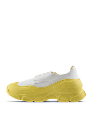 Bueno Shoes Beyaz Sarı Deri Kadın Dolgu Topuklu Spor Ayakkabı 01wu10900