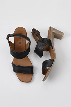 Bueno Shoes Siyah Deri Kadın Topuklu Sandalet 01wu11100