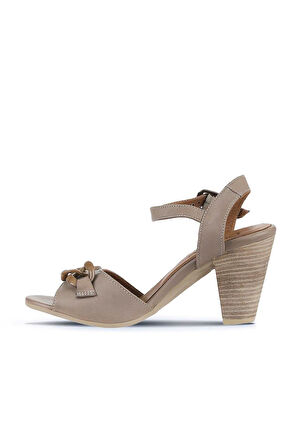 Bueno Shoes Gri Deri Kadın Topuklu Sandalet 01wu11200