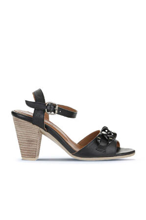 Bueno Shoes Siyah Khv-bej Deri Kadın Topuklu Sandalet 01wu11200